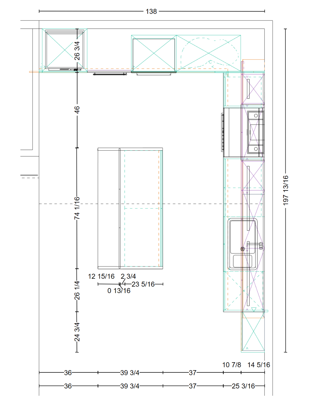 Kitchen floor plan with dimensions